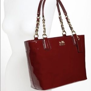 Coach Madison Patent Leather Tote in Burgundy